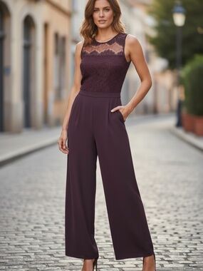 🤩 BB Dakota Burgundy/Purple Sleeveless Crepe Wide-Leg Jumpsuit - size 4
